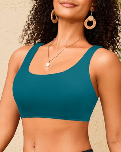 Image of Women Sport Bra Swimsuit Top - Swim Bra Bikini Top Only Scoop Neck Bathing Top 2025 Swimwear