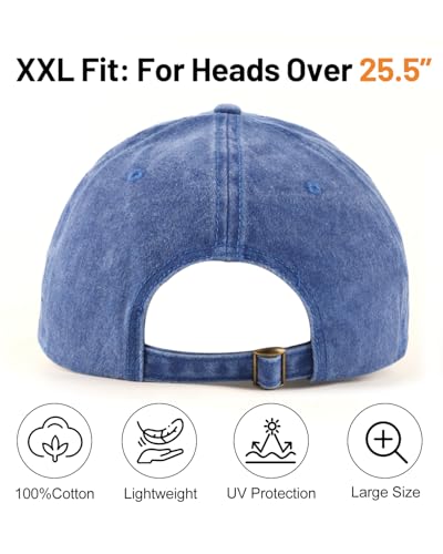 Image of XXL Baseball Cap For Big Heads, Soft Crown Washed Dad Hat, Oversized Denim Cap For Men Women Golf, Travel, Daily Wear