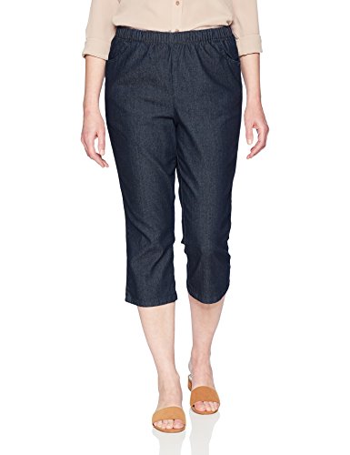 Chic Classic Collection Women's Stretch Elastic Waist Pull on Denim Capri, Dark Shade, 16 AVG