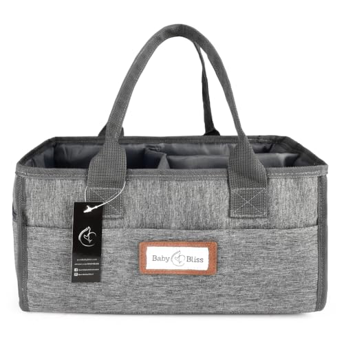 Image of BabyBliss Polyester Diaper Caddy Organizer - Portable Wipe-Clean Nursery Storage Basket with Pockets and Dividers for Diapers, Wipes and Baby Essentials - For Nursery, Living Room and Car