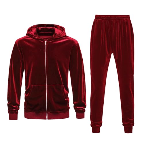 KISSQIQI Mens Velour Tracksuits 2 Pieces Sweatsuits Full Zip Hoodie Jogging Athletic Long Sleeve Casual Sports OutfitSet