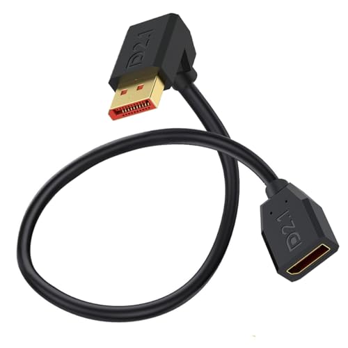 HTGuoji 16K DisplayPort 2.1 Cable de Extensión, DP Macho a Hembra de 90 Grados de Ángulo Recto, Cable 52Gbps Soporte 16K@30Hz,8K@120Hz,4K@240Hz/165Hz HDR,HDCP para Monitor de Juegos, TV, Gráfico (50cm