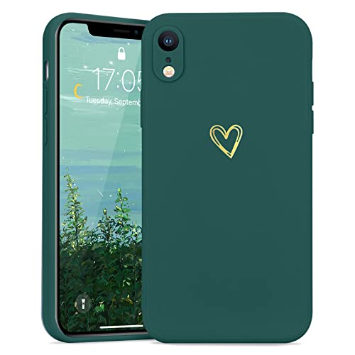 Lafunda Coque Compatible avec iPhone XR, Coque de Protection iPhone XR Silicone Antichoc Housse Étui Motif de Coeur d'amour Case Vert