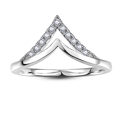 Chevron Rings for Women Double V Shaped Ring Stackable Cubic Zirconia Wedding Band For Women Size 5-92