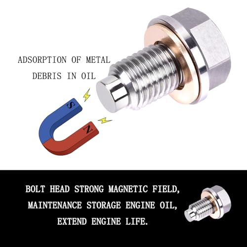 Image of M14x1.5 Magnetic Oil Drain Plug, Magnetic Stainless Steel Oil Pan Drain Nut Bolt with 5PCS Copper Crush Washer Anti Leakage, Universal Leak-proof Replacement,Fits Most Cars,Motorcycles,Boats
