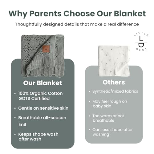Image of Emily Design 100% Organic Cotton Baby Blanket 80 x 100 cm Dark Green - GOTS Certified, Soft Swaddling Cloth, 80 x 100 cm, Gender Neutral, Newborn Cuddly Blanket