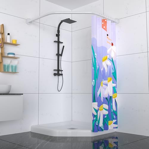 Tanxih Corner Shower Curtain Rod Adjustable Stainless Steel Diamond Shaped Rack Drill Free Install for Bathroom, Bathtub, Clothing Store (Diamond Shaped White, Both Sides: 17