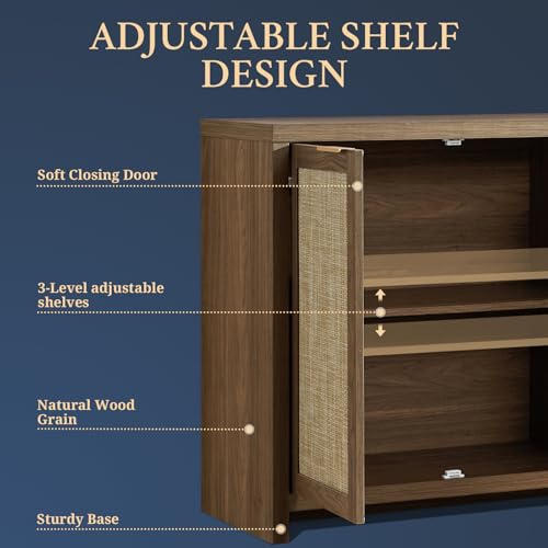 Kitchen-Storage-Cabinets-Buffet-Cabinet-with-Storage-Rattan-Sideboard-Cabinet-Organizer-3-Drawers-and-2-Doors-Accent-Console-Table-for-Kitchen-Hallway-Living-Room-bar-Special-Walnut Kitchen Storage Cabinets Buffet Cabinet with Storage Rattan Sideboard Cabinet Organizer 3 Drawers and 2 Doors Accent Console Table for Kitchen Hallway Living Room bar Special Walnut