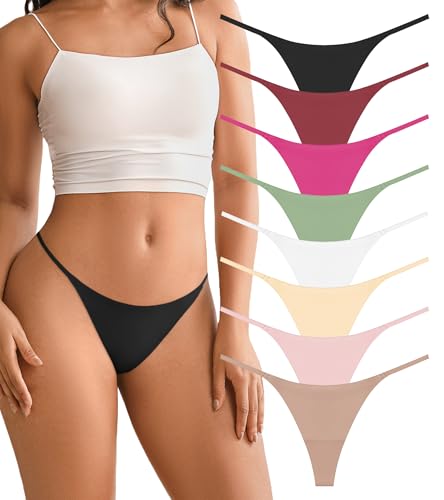 Image of DEANGELMON Seamless G-string Thongs for Women - No Show Thong Underwear Low Rise Stretch Panties Workout Pack