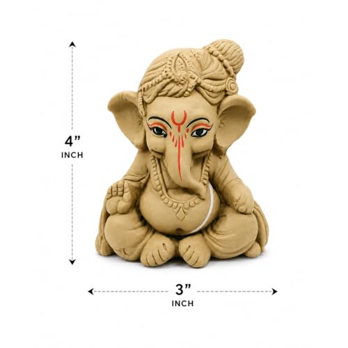 Image of Clay Ganesh Idol, 4 Inches Height, Water Soluble Ganpati Murti for Ganpati Visarjan (Small) (Natural Brown - Bal Gopal)