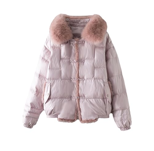 Fjnbbiot Fur Collar Winter Women White Duck Down Jacket Ladies Short Warm Puffer Coat Loose Vintage Parka