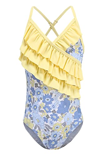 Image of Girls One Piece Swimsuits Hawaiian Ruffle Swimwear Beach Bathing Suit