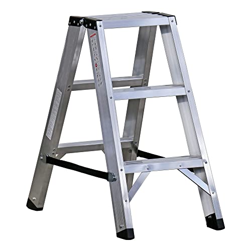 Svelt Scala Professionale in Alluminio a Doppia Salita con 3 gradini Piani Rivettati ai Montanti, Portata 150 kg