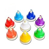 Vskd 8音ハンドベル カラフル 楽器 子供 大人 学校 教会 結婚式 打楽器 色彩 八音 授業鈴 幼児園 メロディ ベル 知育玩具 音楽教育 初心者 練習 リズム 合奏 室内遊び イベント 演奏会 合唱 伴奏 贈り物 誕生日 音楽教室 バンド 幼稚園 (8音プッシュベル)