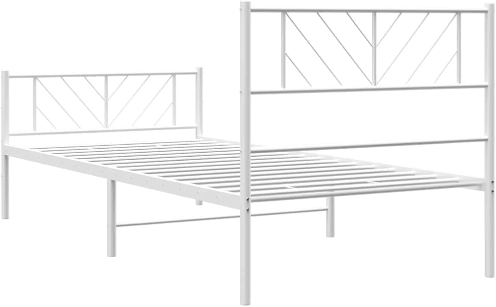 vidaXL Twin XL Metal Bed Frame with Headboard and Footboard, Under Bed Storage Space, Sturdy Steel Construction and Easy Assembly, Minimalist Style, White, 12'' High, Without Mattress