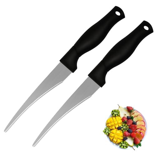 2PCS Curved Paring Knife – Ultra-Sharp Stainless Steel Peeling Knife with Concave Blade for Fruit & Vegetable – Professional Kitchen Knives Chef Knife for Precision Garnishing & Slicing