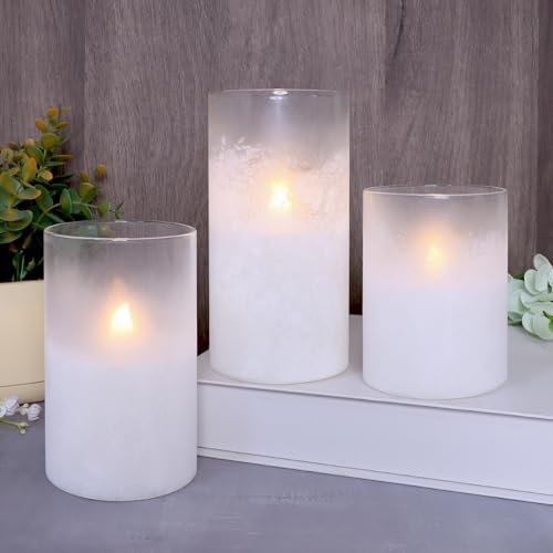 Image of MELTONE LED Flameless Candles with Remote & Timer Real Wax White Sandblasted Process Battery Operated Candles for Home Party Bedroom Birthday Christmas Summer Decor Set of 3