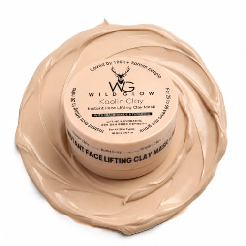 Image of Wildglow Kaolin Clay Instant Face Lifting Mask with Niacinamide & Turmeric & Vitamin B3 that tightens skin, refines pores, & boosts glow | Wrinkle Free in just 20 mins | Face Pack for Oily & Combination Skin | 118g