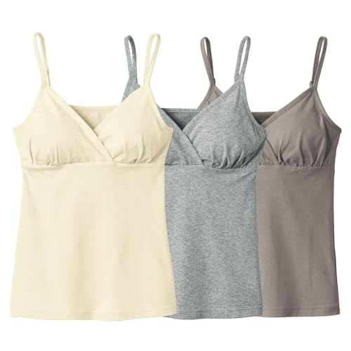 [ベルメゾン] マタニティ ブラキャミソール 3枚 セット 産後 シンプル 瞬間授乳 インナー キャミソール・タンクトップ 杢グレー＆アイボリー＆グレージュ Mの商品画像（Amazon）