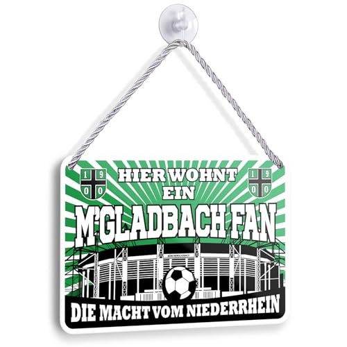 Hier wohnt ein Gladbach Fan Blechschild 18x12 cm Hängeschild für Fußballbegeisterte Deko Artikel Geschenkidee Fanartikel Türschild