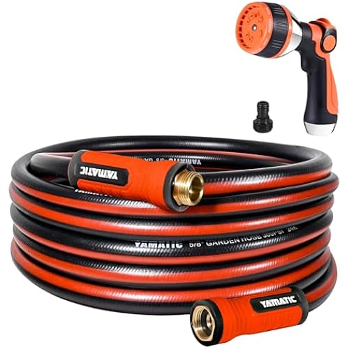 YAMATIC 25FT Garden Hose 5/8in I.D. with 10 Function Water Hose Nozzle