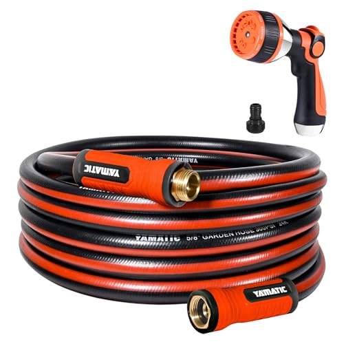 YAMATIC 25FT Garden Hose 5/8in I.D. with 10 Function Water Hose Nozzle