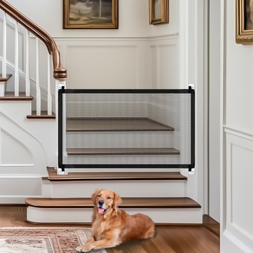 YOUNGSAY 2 Pièces Barriere Chien sans Percage, 110 x 72 cm Noir Barriere Escalier, Pliable Barriere Animaux avec 8 Crochets Adhésifs pour Escaliers, Portes...
