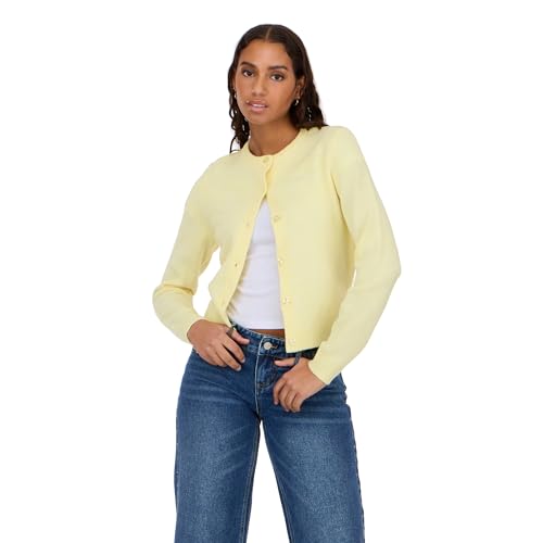 Forever 21 Womens Cardigan Sweater Soft Knit Long Sleeve Button Front Layer for Everyday Casual Wear Color- Yellow Size- Medium