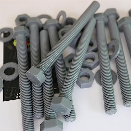 10X Viti A Testa Esagonale Grigio Dadi E Bulloni In Plastica Pvc, Resistenti All'Ossidazione, Resistenti All'Acqua, Forti, Upvc, M10 X 100Mm