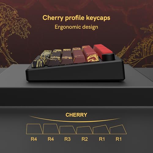 Image of dagaladoo red /Black Kanagawa keycaps Double Shot PBT keycaps Shine Through Keyboard Keys Side Printed Key caps Cherry Profile Custom keycap Set for 100%, 75%, 65%, 60% US Layout Mechanical Keyboard