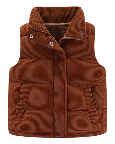 Happy Cherry Corduroy Vest for Toddler Baby Winter Warm Zip Up Sleeveless Jacket with Button Stand Collar Waistcoat 1-8Y