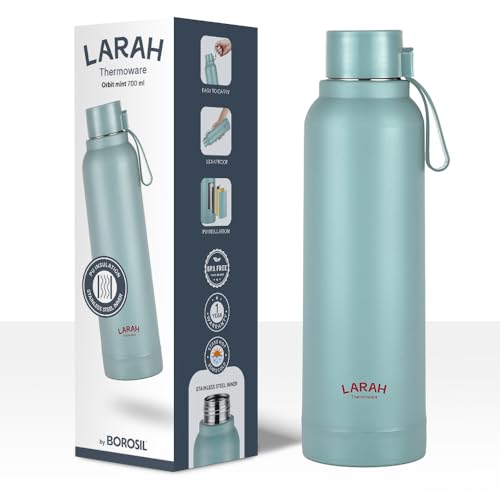 Image of Larah by Borosil 700 ml Orbit Mint Stainless Steel Water Bottle | Made in India Pu Insulated Thermoware | Leakproof, BPA Free| Bottle for Office, School, College & Gym, Daily Use | 1 Year Warranty