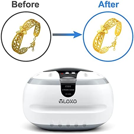 VLOXO Ultrasonic Cleaner,600ML 50W Jewellery Cleaner Silver Cleaner for Jewelry Silver Rings Necklace Pandora Bracelets Shavers Dentures Glasses Watches Razors TattooTools Guiness Surger Cans