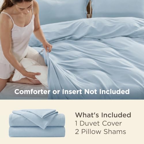 Image of Bedsure Duvet Cover King Size - Soft Double Brushed Bedding Set for Kids & Adults, Zipper Closure, 3 Pieces, Includes 1 Duvet Cover (104 inchx90 inch) & 2 Pillow Shams, NO Comforter, Light Blue