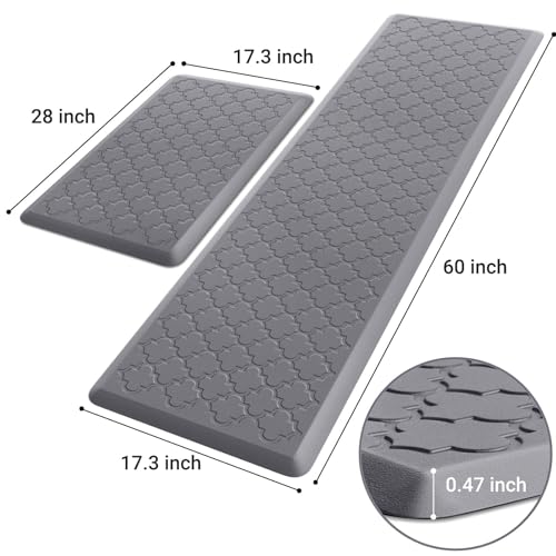 Image of Kitchen Mat [2 PCS] Cushioned Anti-Fatigue Floor Mat Water Resistant Non-Skid Kitchen Mats and Rugs Ergonomic Comfort Foam Kitchen Rugs Standing Mat for Floor Office Sink(Grey,17.3 inchx28 inch+17.3 inchx60 inch)