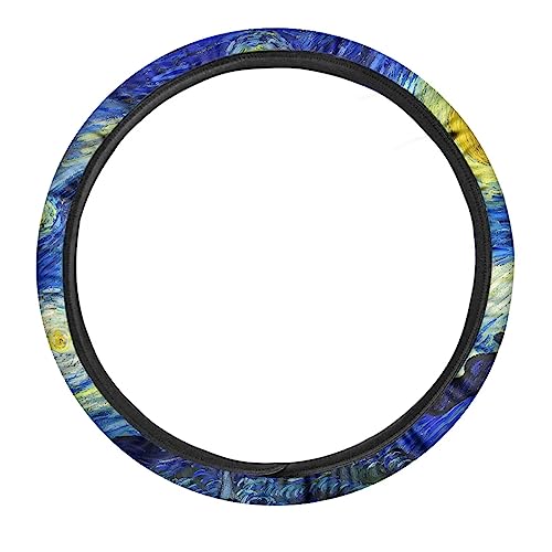 Uzzuhi Van Gogh Starry Sky Car Steering Wheel Cover Heat Resistant Stretchy Soft Trendy Pattern Anti Slip And Sweat Absorption Auto Car Wrap Cover Unisex #TOP4