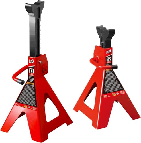 Big RED 12 Ton Jack Stands with Lock Adjustable Height to 28.15 Heavy-Duty Car Jack Stands Fit for Cars SUVs and Most Automobiles Red 2 Pack