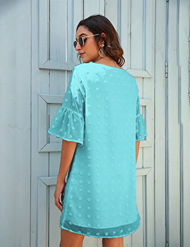 Image of Blooming Jelly Womens White Dresses Short Sleeve V Neck Ruffle Cute Sun Dress Chiffon Flowy Shift Mini Dress