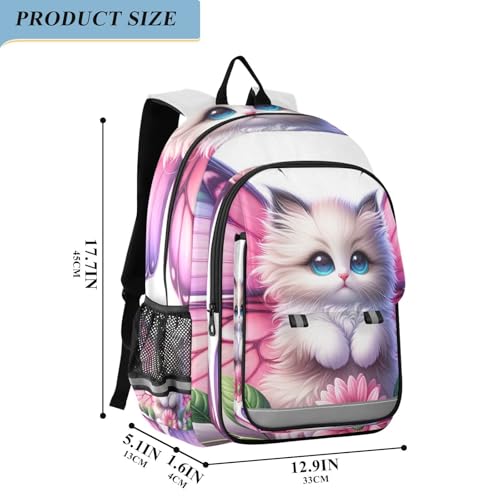 Cute Cat Flower Kids Backpack for School, 17 Inches, Backpack for Elementary School, Backpacks for Travel, Age 6-122