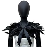 SEADEAR Feather Shawl Cape, Gothic Feather Shrug Cape Shawls for Women Halloween Maleficent Costume Cosplay Party Feather Cape Props