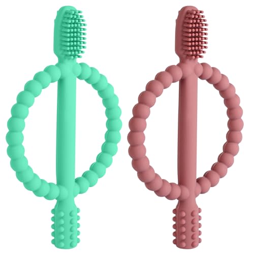 Aolso Mordedor Bebe, 2pcs Mordedor de Silicona del Juguetes para la dentición, Mordedor Didáctico,Juguetes Bebé Masticar para Calmar Las Encías de Los Bebés para Bebés de Más de 3 Meses