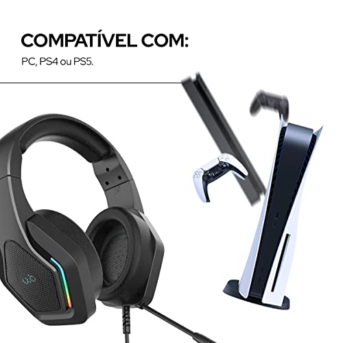 WB Fone de ouvido Over-ear Lux Com fio, Gamer, Microfone flexível, RGB LED, IPX5, Espuma respirável,