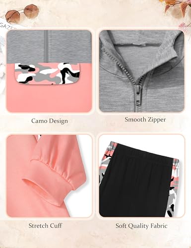 Toddler Girl Clothes Camo 2 Piece Little Girls Clothes Half Zip Up Hoodies Color Block Outfits Sweatshirt Pant Sets
