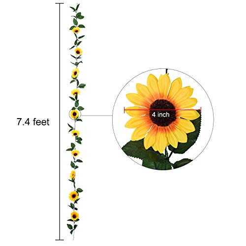 Lvydec 4 Pack Artificial Sunflower Garland - Silk Sunflower Vine Artificial Flowers Garland With Green Leaves For Wedding Party Table Decoration #TOP4