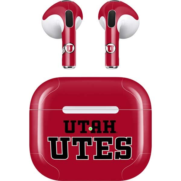Skinit Decal Audio Skin Compatible with Apple AirPods (3rd Gen, 2021) - Officially Licensed Utah Utes Text on Red Design