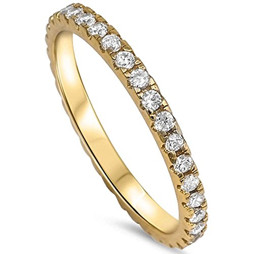 Oxford Diamond Co Yellow Gold Plated Cz Eternity Style Band .925 Sterling Silver Ring Size 9