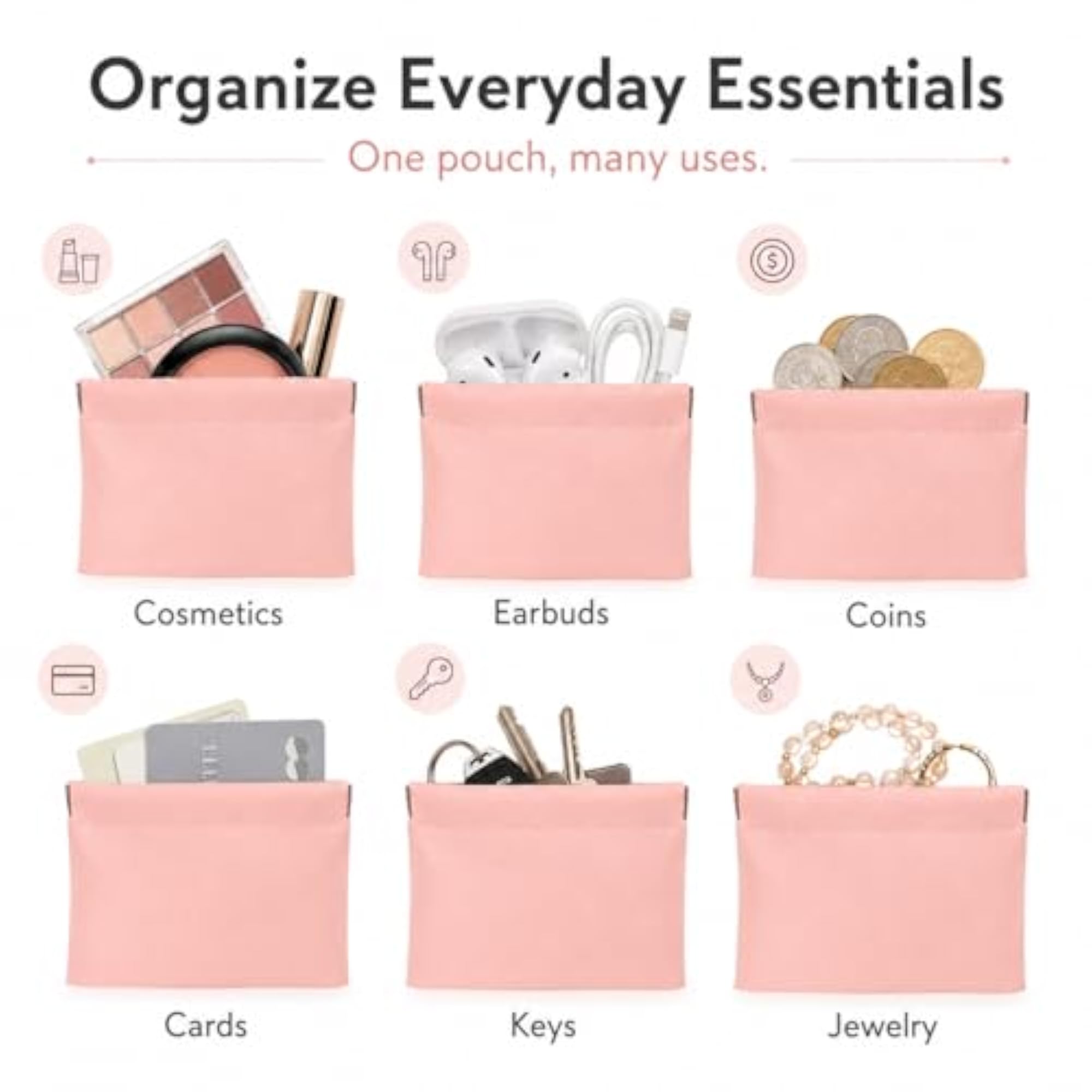 Mini Leather Coin Purse, Squeeze Pouch for Cards & Change