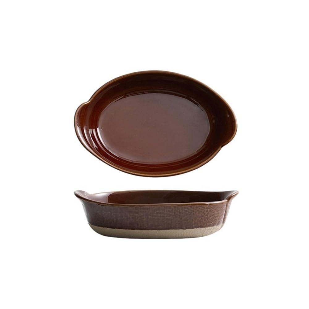 OLSKFUH Kitchen 500Ml Ceramic Double Ear Japanese Retro Cheese Baked Rice Plate Creative Salad Bowl Home Rectangular Coarse Utensils Cooking,White
