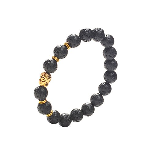 Earth Therapy Buddha Root Chakra Lava Rock Bracelet - Gold Plated Volcanic Lava Healing Buddha Bracelet for Men, Women, and Yogis