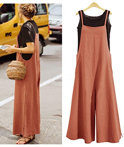 Image of YESNO Women Casual Loose Long Bib Pants Wide Leg Jumpsuits Baggy Cotton Rompers Overalls with Pockets PZZTYP2